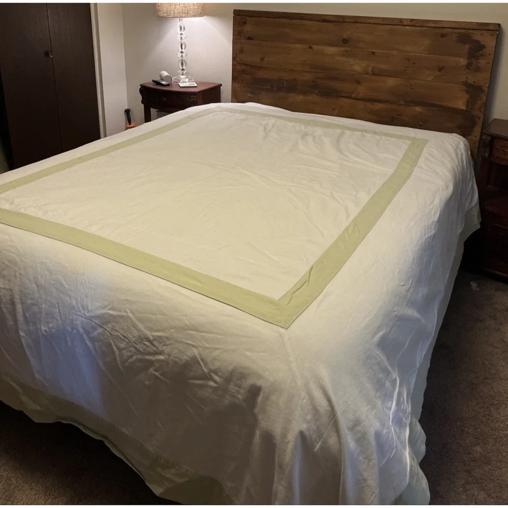 Pottery Barn Linen Cotton Blend Frame Duvet Cover Sage Green White King Heavy